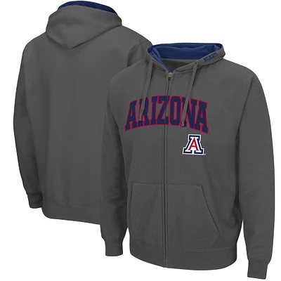 Men's Colosseum Charcoal Arizona Wildcats Arch & Logo 3.0 Full-Zip Hoodie