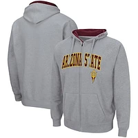 Men's Colosseum Heathered Gray Arizona State Sun Devils Arch & Logo 3.0 Full-Zip Hoodie