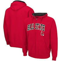 Men's Colosseum Cardinal Ball State Cardinals Arch & Logo 3.0 Full-Zip Hoodie