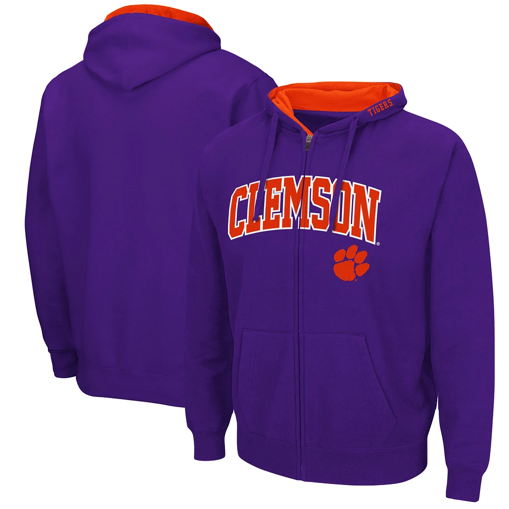 Men's Colosseum Purple Clemson Tigers Arch & Logo 3.0 Full-Zip Hoodie