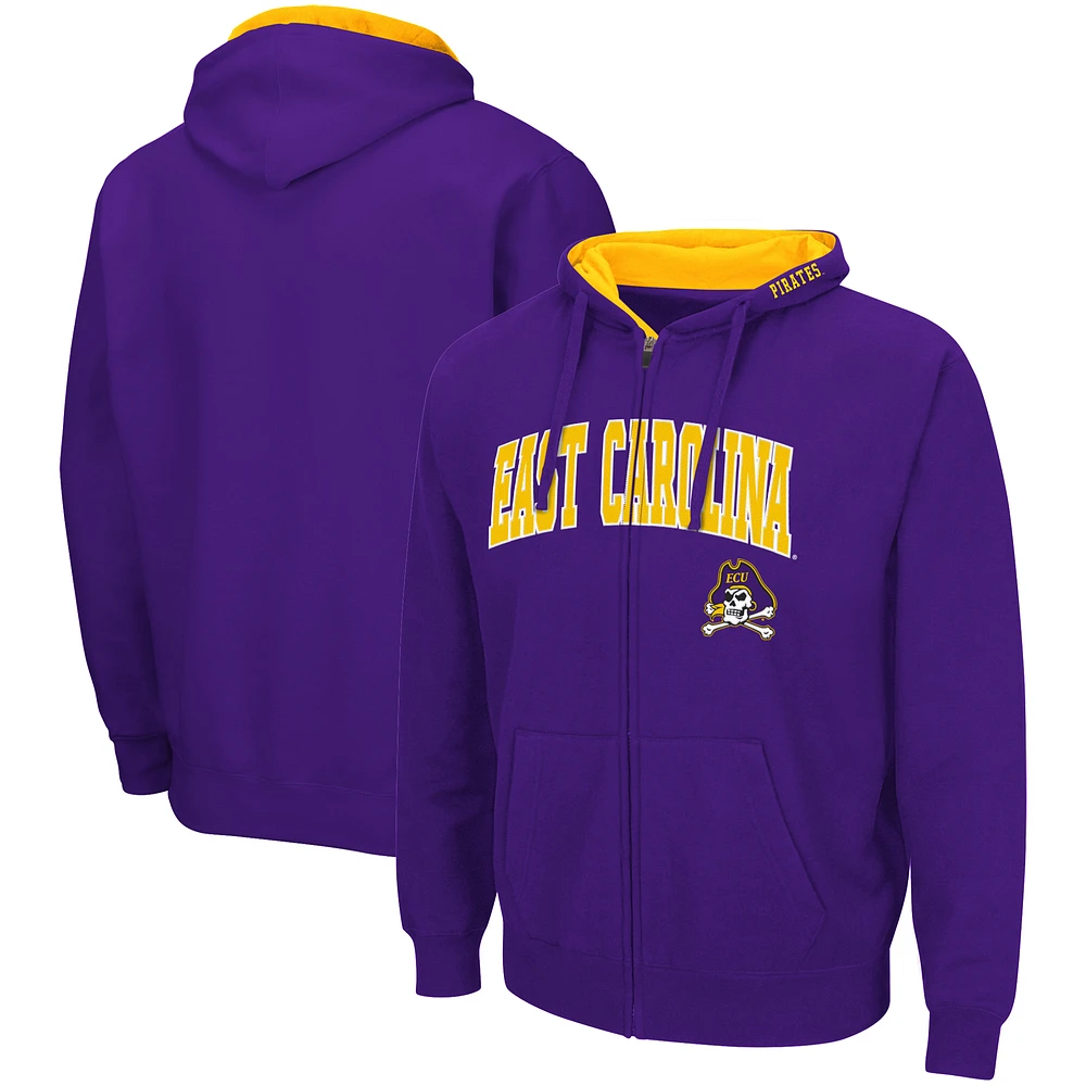 Men's Colosseum Purple ECU Pirates Arch & Logo 3.0 Full-Zip Hoodie