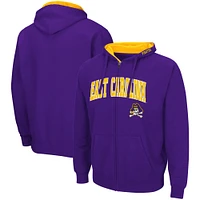 Men's Colosseum Purple ECU Pirates Arch & Logo 3.0 Full-Zip Hoodie