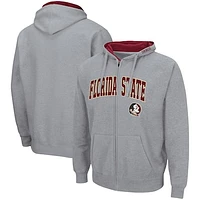 Men's Colosseum Heathered Gray Florida State Seminoles Arch & Logo 3.0 Full-Zip Hoodie