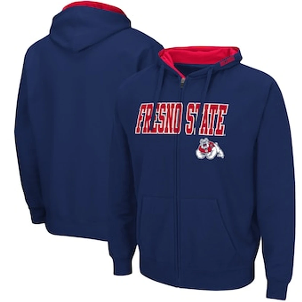 Men's Colosseum Navy Fresno State Bulldogs Arch & Logo 3.0 Full-Zip Hoodie