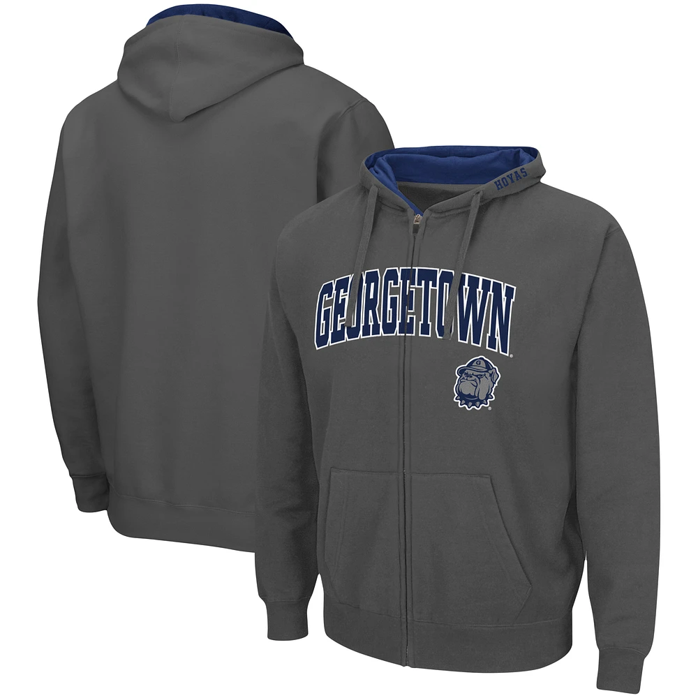 Men's Colosseum Charcoal Georgetown Hoyas Arch & Logo 3.0 Full-Zip Hoodie