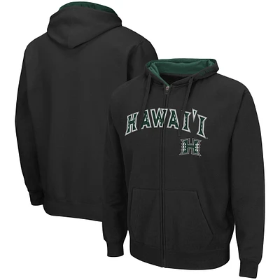 Men's Colosseum Black Hawaii Warriors Arch & Logo 3.0 Full-Zip Hoodie