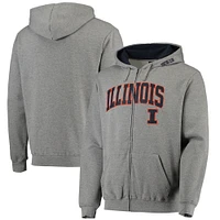 Men's Colosseum Heathered Gray Illinois Fighting Illini Arch & Logo 3.0 Full-Zip Hoodie