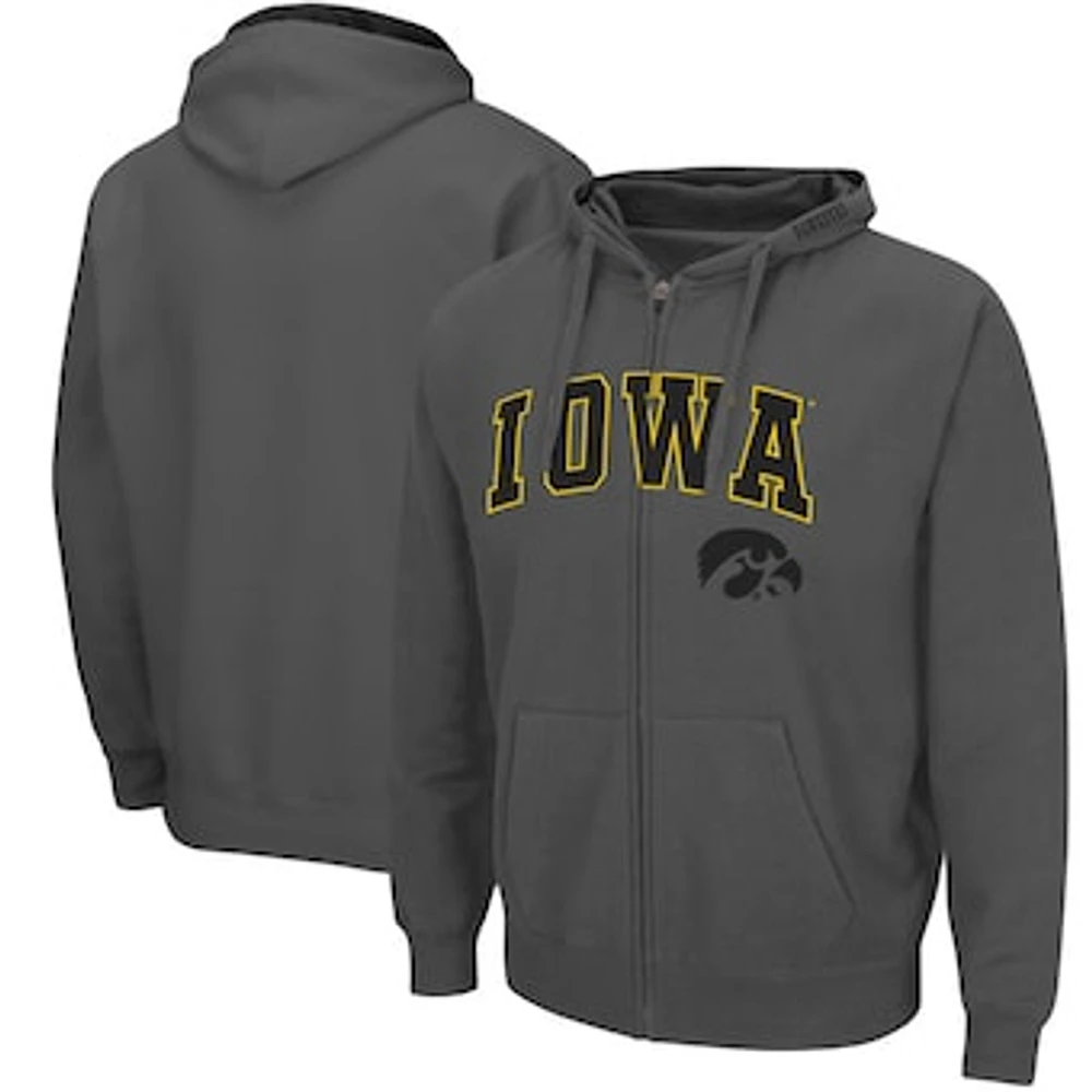 Men's Colosseum Charcoal Iowa Hawkeyes Arch & Logo 3.0 Full-Zip Hoodie