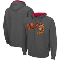 Men's Colosseum Charcoal Iowa State Cyclones Arch & Logo 3.0 Full-Zip Hoodie