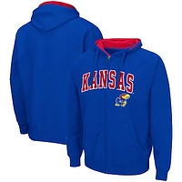 Men's Colosseum Royal Kansas Jayhawks Arch & Logo 3.0 Full-Zip Hoodie