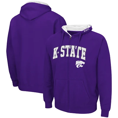 Men's Colosseum Kansas State Wildcats Arch & Logo 3.0 Full-Zip Hoodie