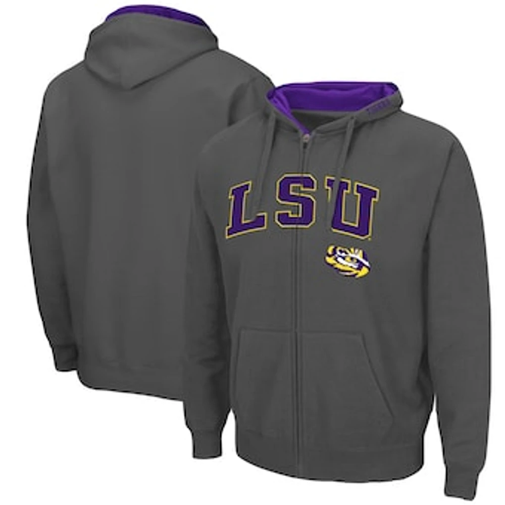 Men's Colosseum Charcoal LSU Tigers Arch & Logo 3.0 Full-Zip Hoodie