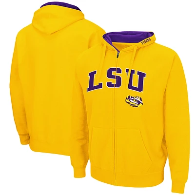 Men's Colosseum Gold LSU Tigers Arch & Logo 3.0 Full-Zip Hoodie