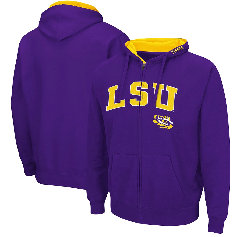 Men's Colosseum LSU Tigers Arch & Logo 3.0 Full-Zip Hoodie