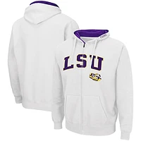 Men's Colosseum White LSU Tigers Arch & Logo 3.0 Full-Zip Hoodie