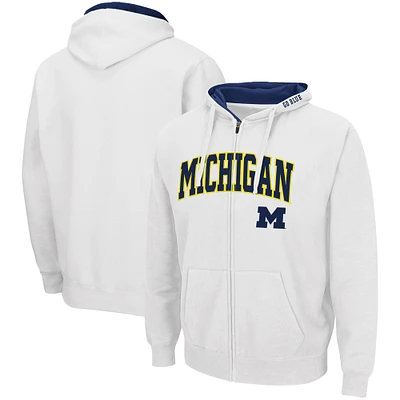 Men's Colosseum White Michigan Wolverines Arch & Logo 3.0 Full-Zip Hoodie