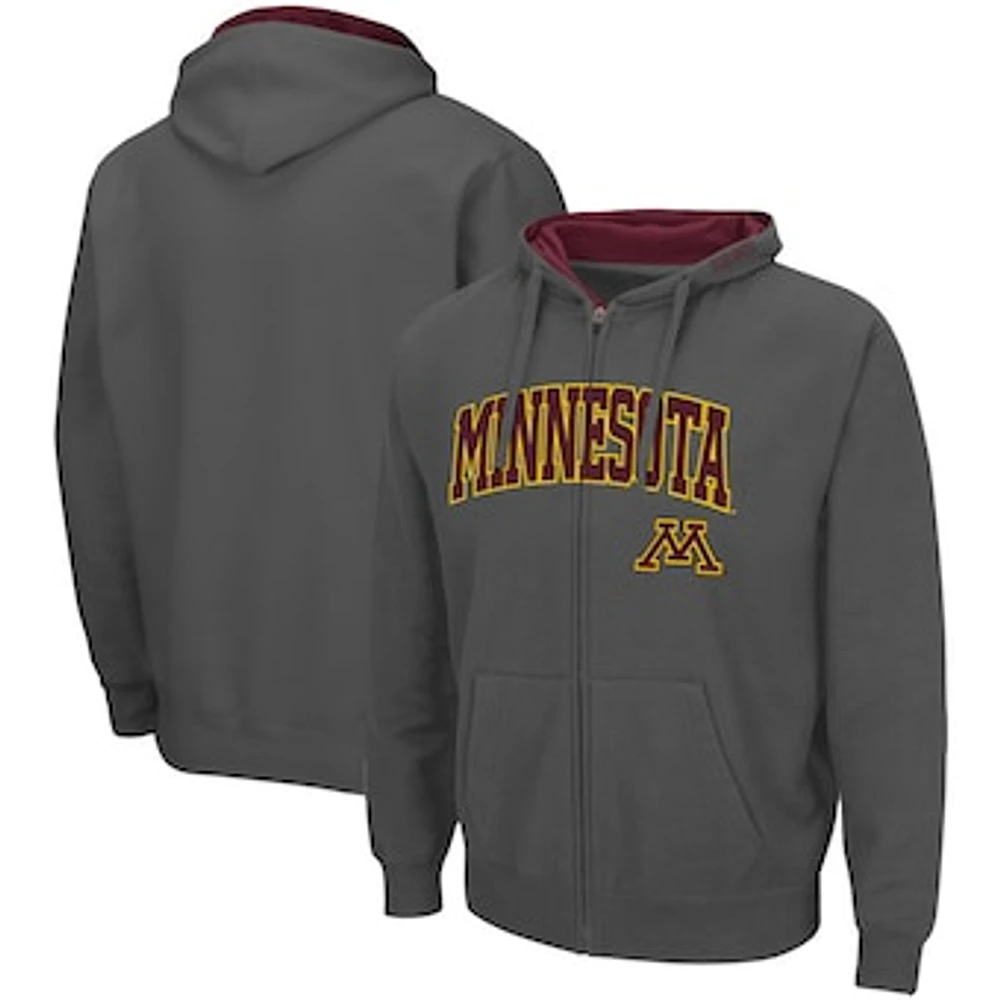 Men's Colosseum Charcoal Minnesota Golden Gophers Arch & Logo 3.0 Full-Zip Hoodie