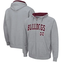 Men's Colosseum Heathered Gray Mississippi State Bulldogs Arch & Logo 3.0 Full-Zip Hoodie