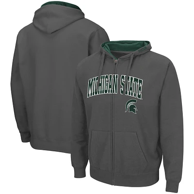 Men's Colosseum Charcoal Michigan State Spartans Arch & Logo 3.0 Full-Zip Hoodie