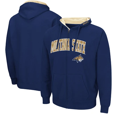 Men's Colosseum Navy Montana State Bobcats Arch & Logo 3.0 Full-Zip Hoodie