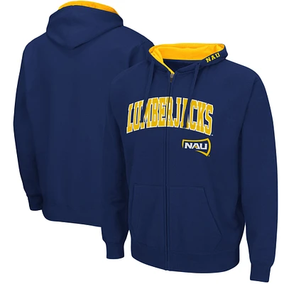 Men's Colosseum Navy Northern Arizona Lumberjacks Arch & Logo 3.0 Full-Zip Hoodie