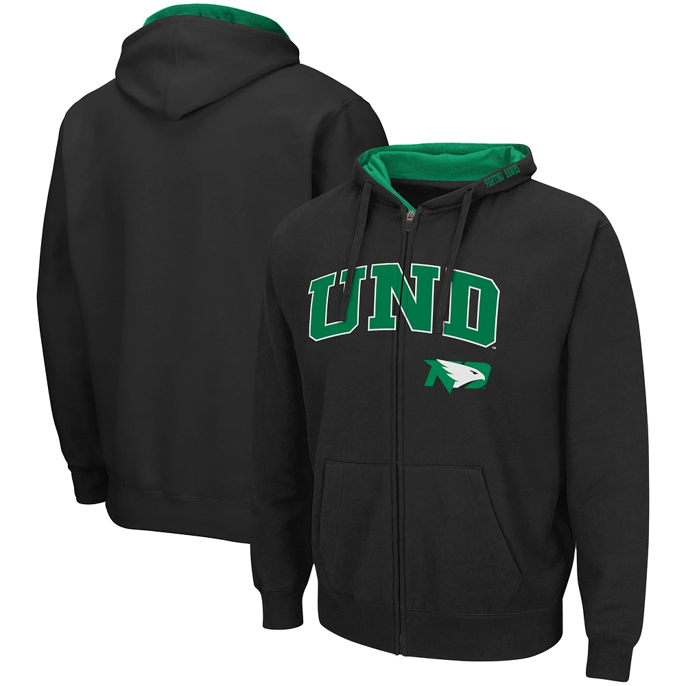 Men's Colosseum Black North Dakota Arch & Logo 3.0 Full-Zip Hoodie