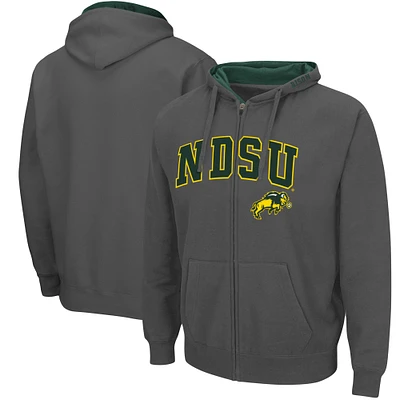 Men's Colosseum Charcoal NDSU Bison Arch & Logo 3.0 Full-Zip Hoodie