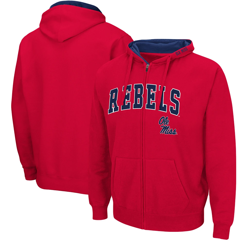 Men's Colosseum Red Ole Miss Rebels Arch & Logo 3.0 Full-Zip Hoodie