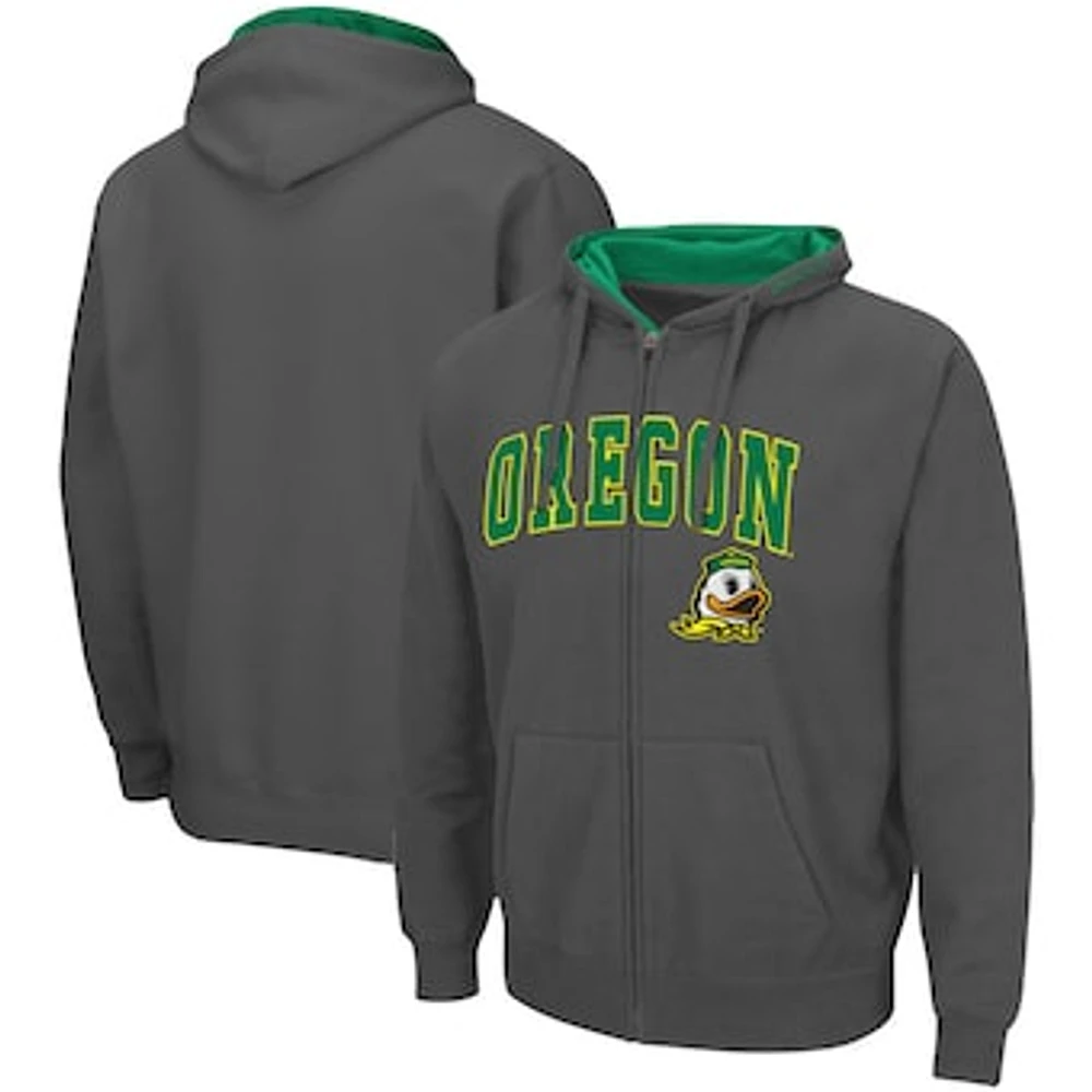 Men's Colosseum Charcoal Oregon Ducks Arch & Logo 3.0 Full-Zip Hoodie