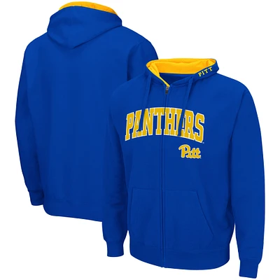 Men's Colosseum Royal Pitt Panthers Arch & Logo 3.0 Full-Zip Hoodie