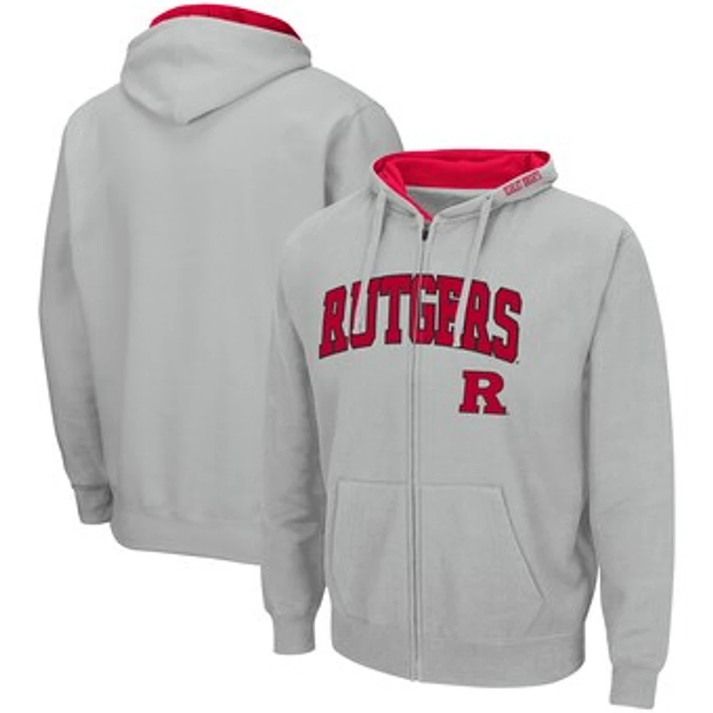 Men's Colosseum Gray Rutgers Scarlet Knights Arch & Logo 3.0 Full-Zip Hoodie