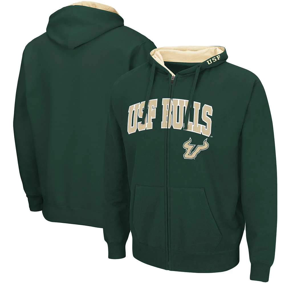 Men's Colosseum Green South Florida Bulls Arch & Logo 3.0 Full-Zip Hoodie