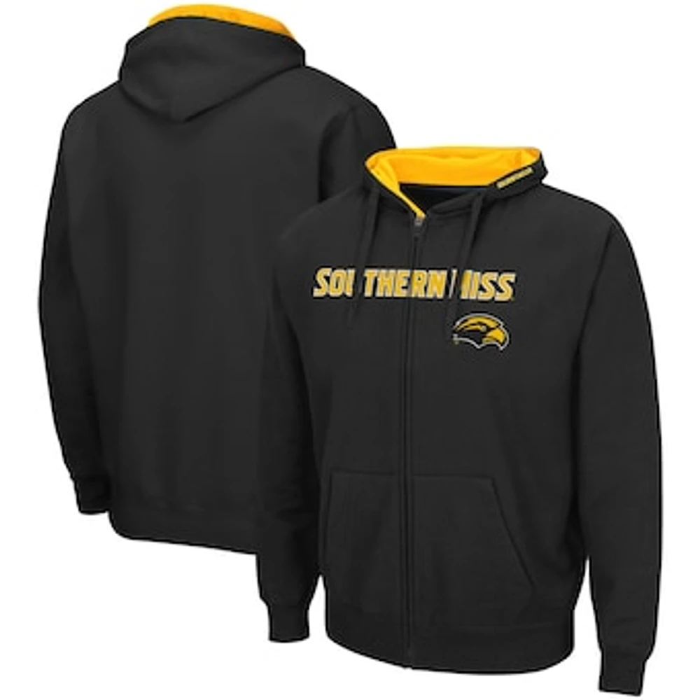 Men's Colosseum Black Southern Miss Golden Eagles Arch & Logo 3.0 Full-Zip Hoodie