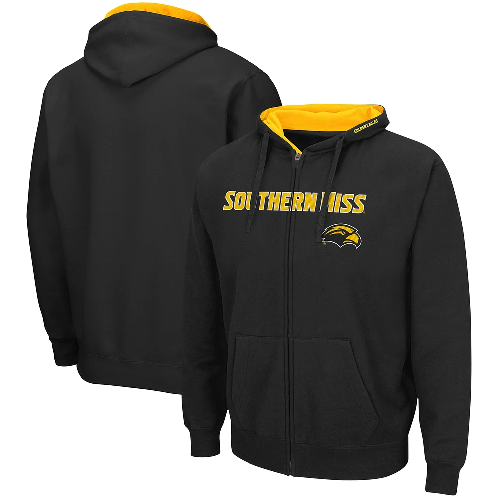 Men's Colosseum Black Southern Miss Golden Eagles Arch & Logo 3.0 Full-Zip Hoodie