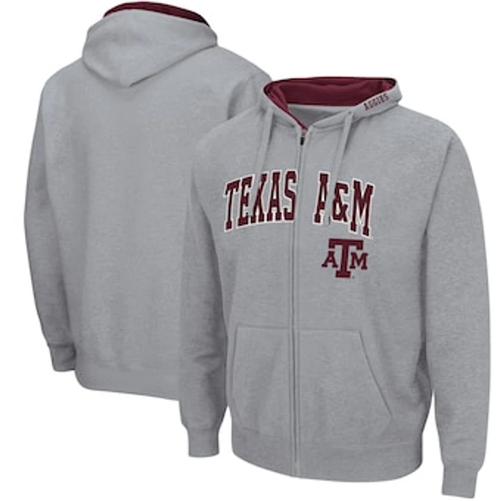 Men's Colosseum Heathered Gray Texas A&M Aggies Arch & Logo 3.0 Full-Zip Hoodie