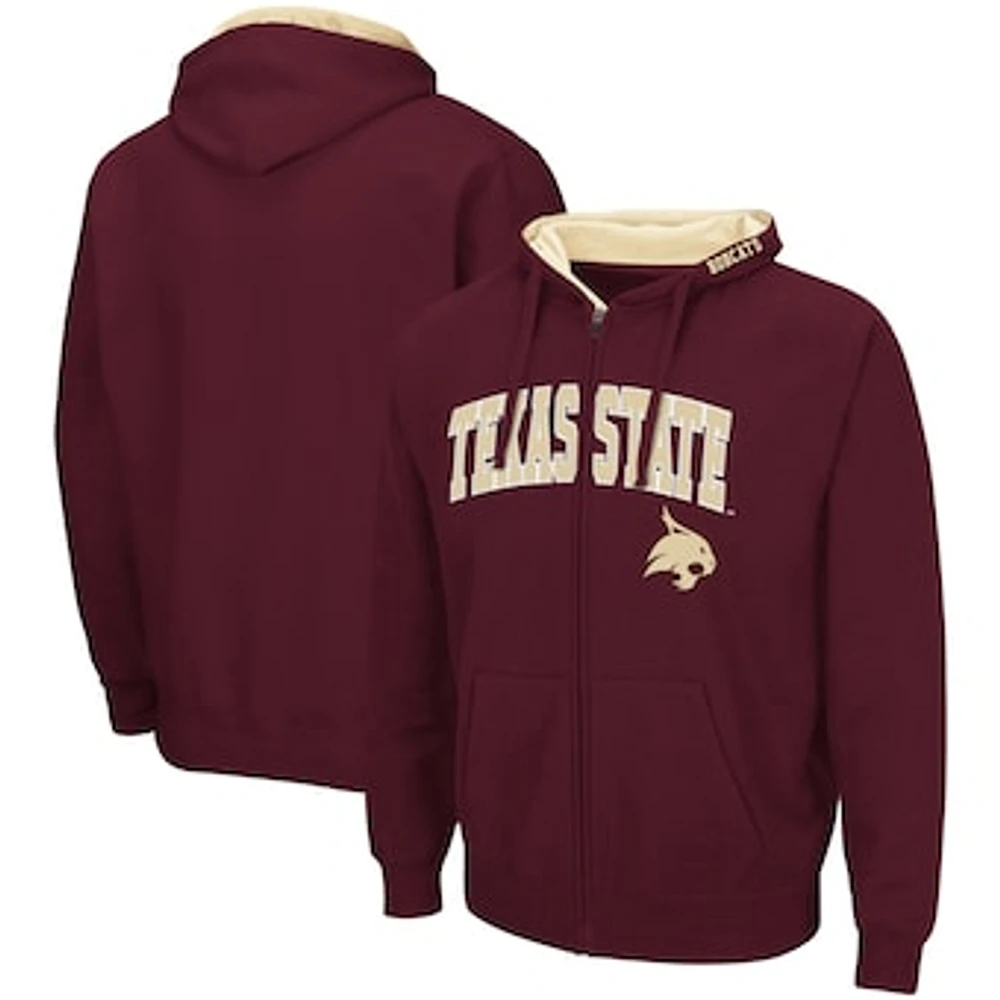 Men's Colosseum Maroon Texas State Bobcats Arch & Logo 3.0 Full-Zip Hoodie