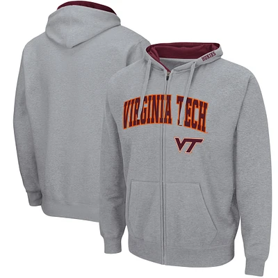 Men's Colosseum Heathered Gray Virginia Tech Hokies Arch & Logo 3.0 Full-Zip Hoodie