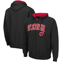 Men's Colosseum Black Wisconsin Badgers Arch & Logo 3.0 Full-Zip Hoodie