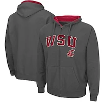 Men's Colosseum Charcoal Washington State Cougars Arch & Logo 3.0 Full-Zip Hoodie