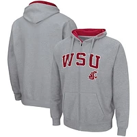 Men's Colosseum Heathered Gray Washington State Cougars Arch & Logo 3.0 Full-Zip Hoodie