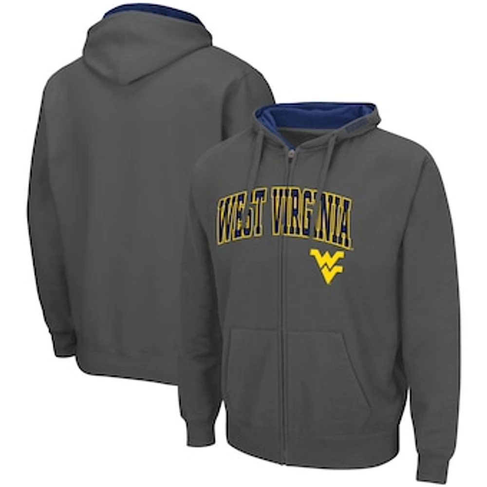 Men's Colosseum Charcoal West Virginia Mountaineers Arch & Logo 3.0 Full-Zip Hoodie