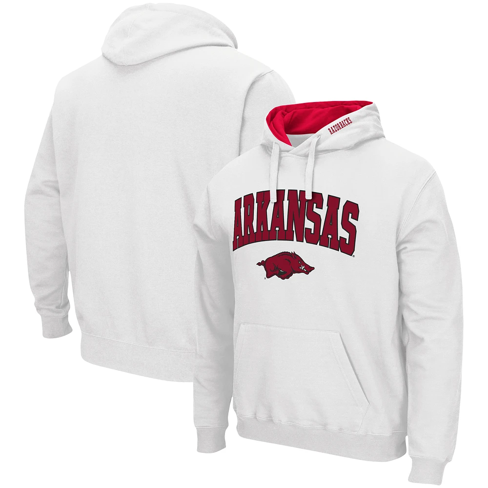 Men's Colosseum White Arkansas Razorbacks Arch & Logo 3.0 Pullover Hoodie