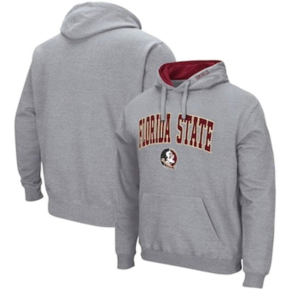 Men's Colosseum Heather Gray Florida State Seminoles Arch & Logo 3.0 Pullover Hoodie