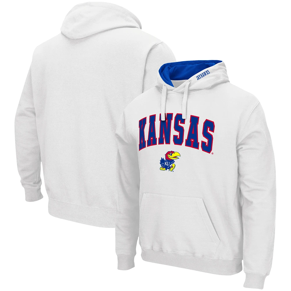 Men's Colosseum Kansas Jayhawks Arch & Logo 3.0 Pullover Hoodie