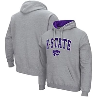 Men's Colosseum Heather Gray Kansas State Wildcats Arch & Logo 3.0 Pullover Hoodie