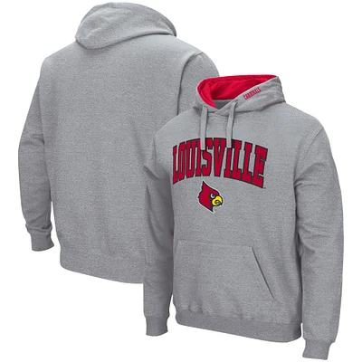 Men's Colosseum Heather Gray Louisville Cardinals Arch & Logo 3.0 Pullover Hoodie