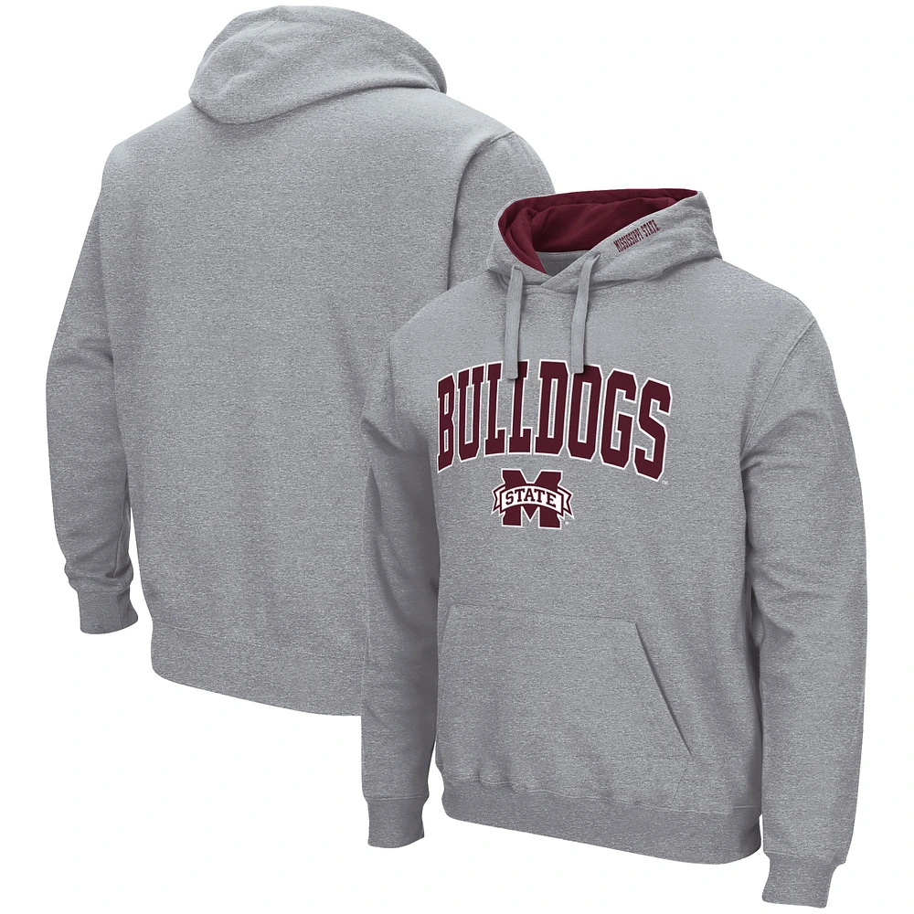 Men's Colosseum Heather Gray Mississippi State Bulldogs Arch & Logo 3.0 Pullover Hoodie