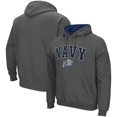 Men's Colosseum Charcoal Navy Midshipmen Arch & Logo 3.0 Pullover Hoodie