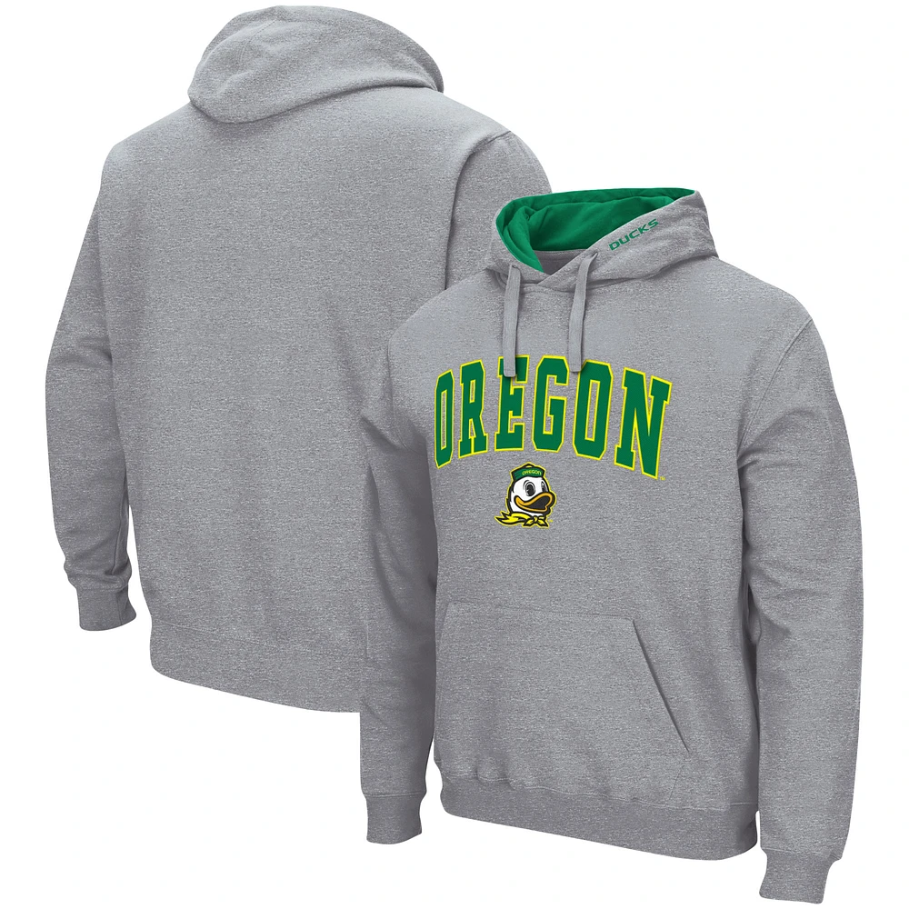 Men's Colosseum Heather Gray Oregon Ducks Arch & Logo 3.0 Pullover Hoodie