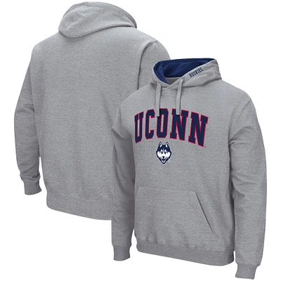 Men's Colosseum Heather Gray UConn Huskies Arch & Logo 3.0 Pullover Hoodie